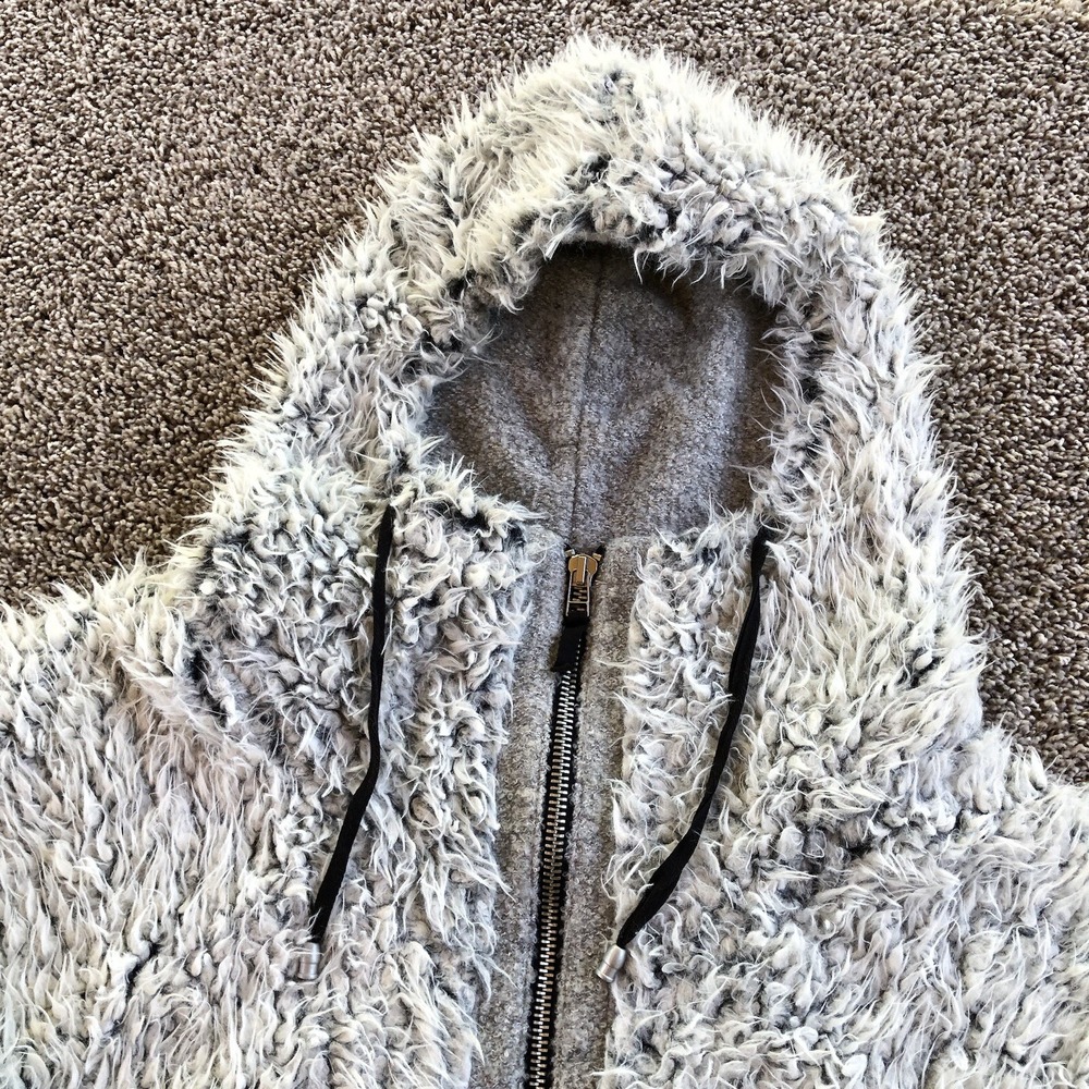 Free People Fluffy Dolman Full Zip Hoodie Jacket Size M Yeti Sherpa Floral Lined - Picture 2 of 10
